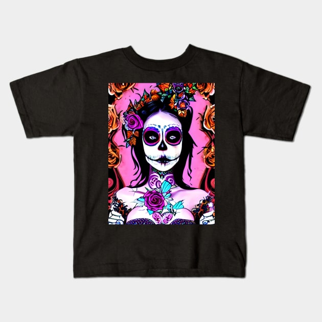 Day of The Dead Art Kids T-Shirt by animegirlnft